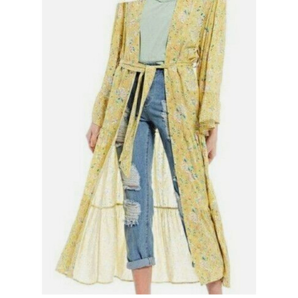 Chelsea & Violet NWT Floral Print Yellow Flowing Dusty Citron Duster Kimono Med - Picture 15 of 15